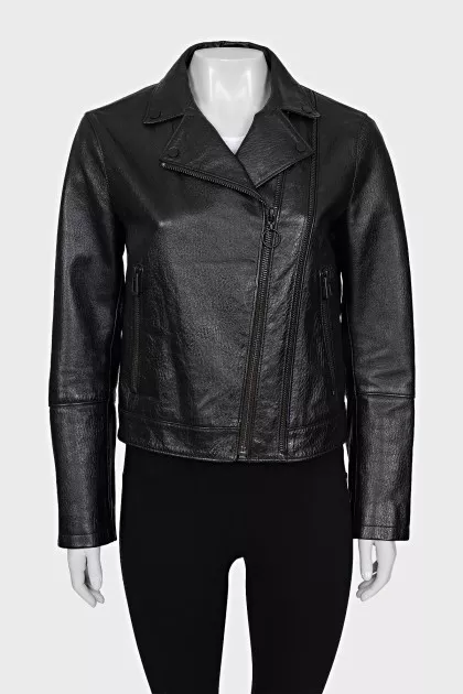 Leather biker jacket decorated with a zipper