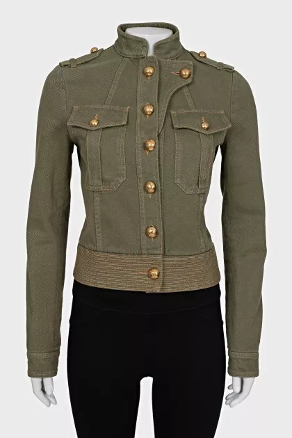 Green denim jacket