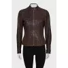 Fitted leather jacket with perforations