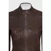 Fitted leather jacket with perforations