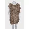 Asymmetrical silk dress with animal print