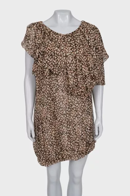Asymmetrical silk dress with animal print