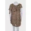 Asymmetrical silk dress with animal print