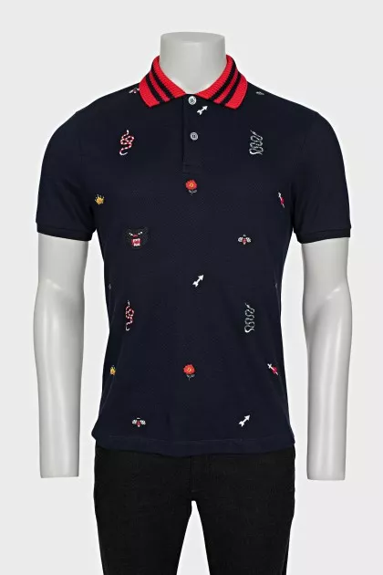 Men's blue polo shirt with branded embroidery