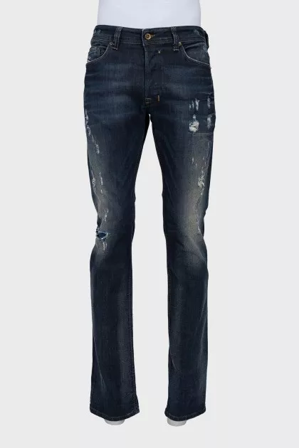Men's ripped jeans with buttons