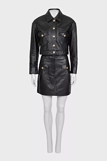 Leather suit consisting of a jacket and skirt