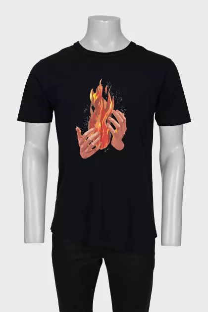Men's asymmetrical printed T-shirt.