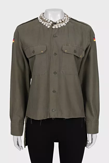 Asymmetrical shirt decorated with crystals