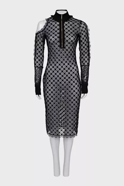 Mesh dress with off-the-shoulder cutout