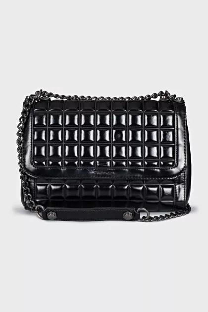 Leather bag with chain and logo