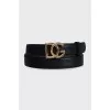 Leather belt with logo buckle