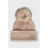 Cashmere hat with fur and tag