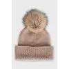 Cashmere hat with fur and tag
