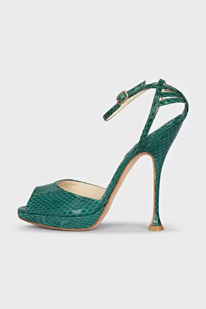 Textured leather heeled sandals