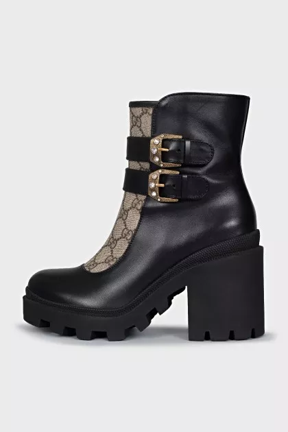 Canvas and leather boots