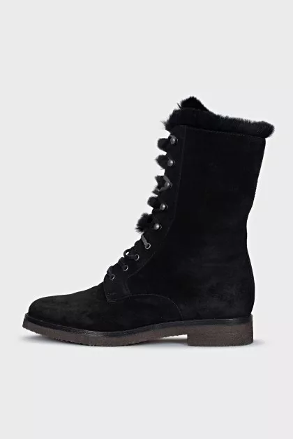 Insulated suede lace-up boots