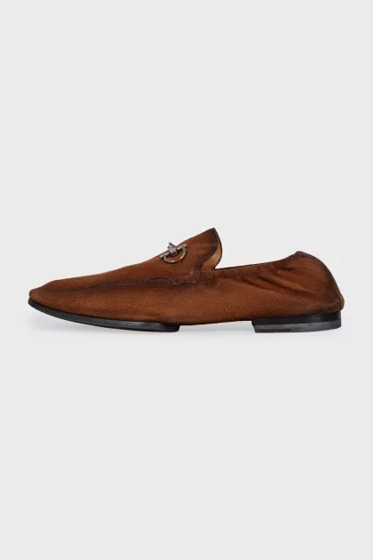 Men's brown suede loafers with embellishments