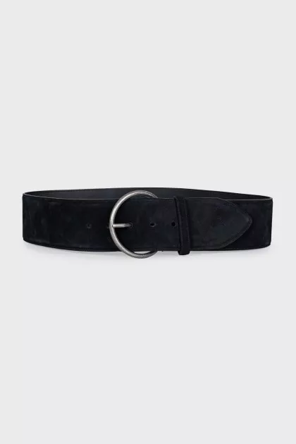 Leather and suede belt with a round buckle
