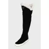 Suede over-the-knee boots with a contrasting sole