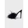 Fabric mules with feathers