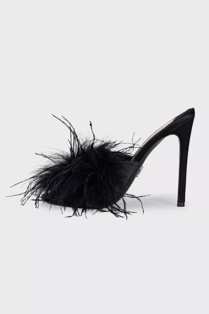 Fabric mules with feathers