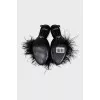 Fabric mules with feathers