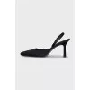 Square-toe textile slingbacks