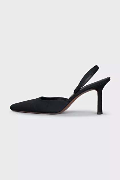 Square-toe textile slingbacks