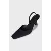 Square-toe textile slingbacks