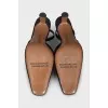 Square-toe textile slingbacks