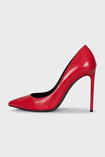 Red leather pumps
