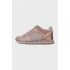Leather sneakers with shiny inserts
