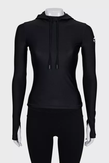 Long sleeve hooded shirt with tag