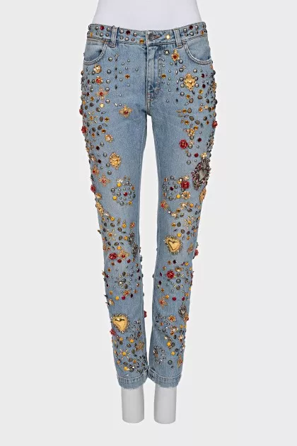 Boyfriend fit jeans with crystals