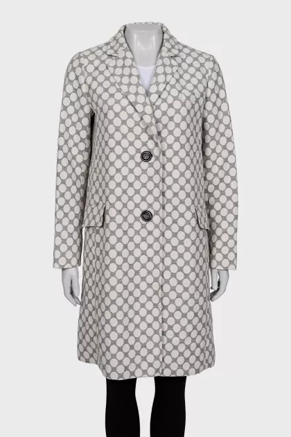 Straight-cut coat with a polka dot print