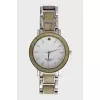 Quartz watch with green mother-of-pearl
