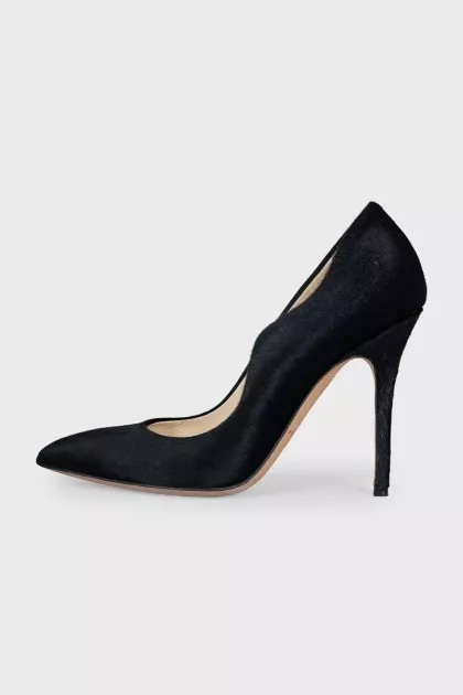 Black pony skin pumps