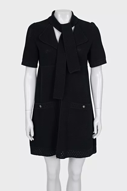 Black dress with tie collar