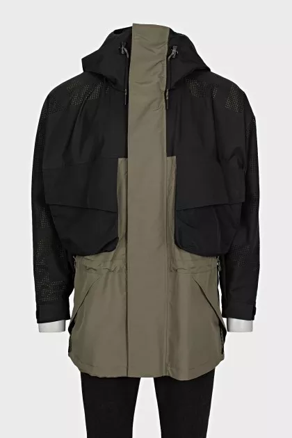 Men's long jacket with perforated sleeves