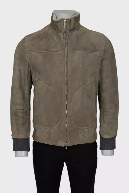 Men's leather jacket with zipper