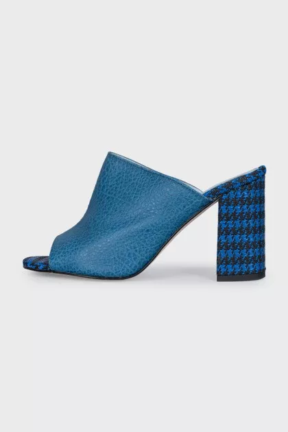 Blue mules with leather uppers