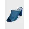 Blue mules with leather uppers