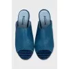 Blue mules with leather uppers