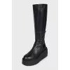 Leather platform boots