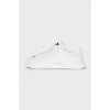 White sneakers with a silver logo