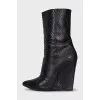 Textured leather wedge ankle boots