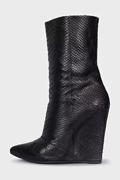 Textured leather wedge ankle boots