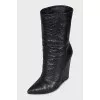 Textured leather wedge ankle boots
