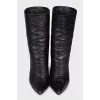 Textured leather wedge ankle boots