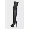 Textured leather over-the-knee boots with heels